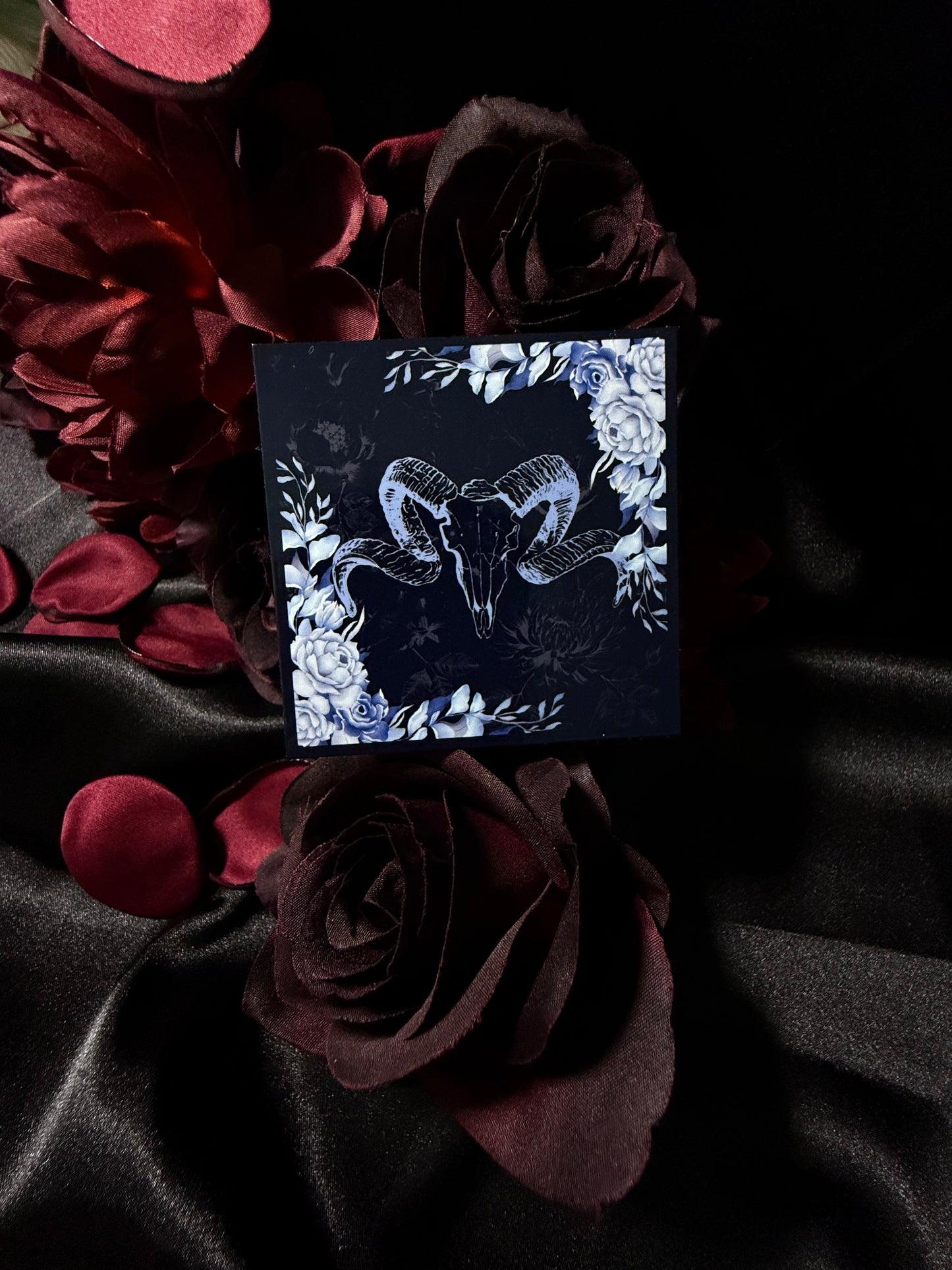 Blue floral skull sticker
