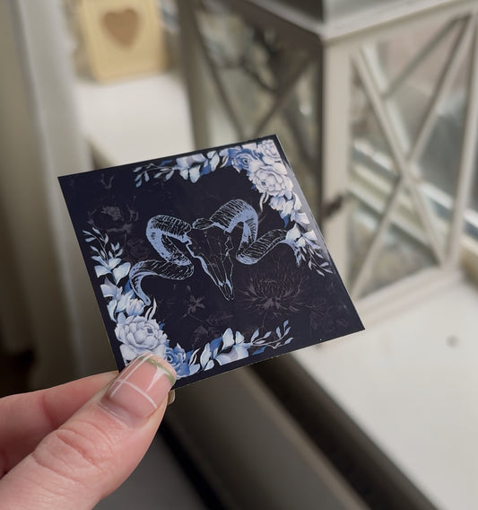 Blue floral skull sticker
