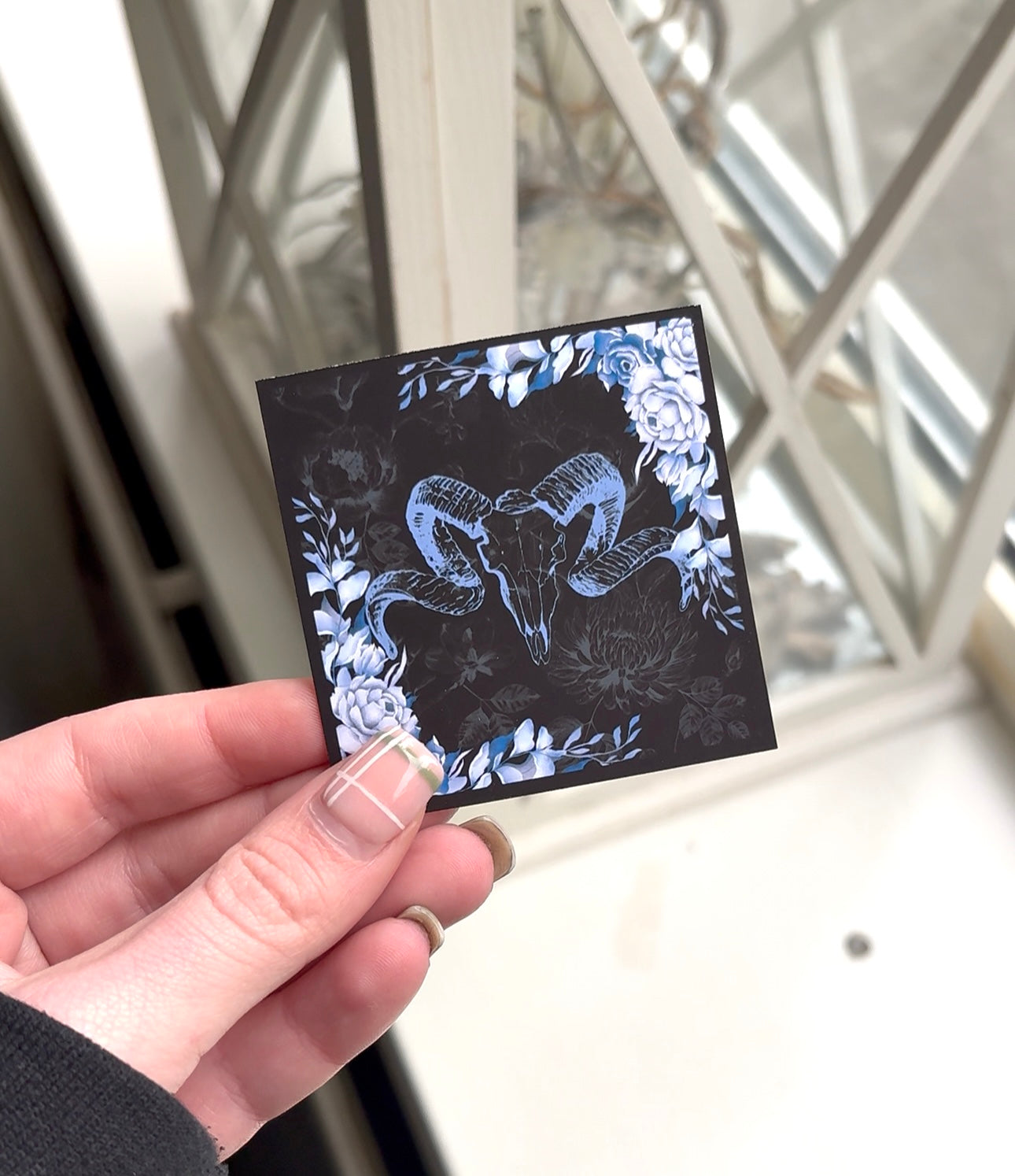 Blue floral skull sticker